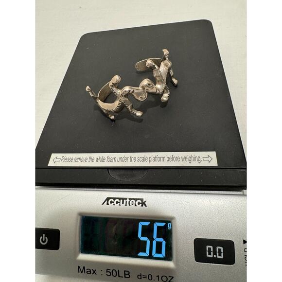 Vintage Native American Cuff Bracelet Double Snake Eyes Lizards Sterling 56 gr - Picture 2 of 8